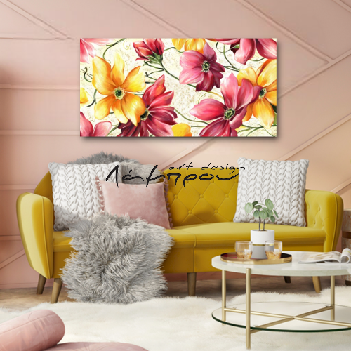 M700 - Πίνακας κίτρινα και ροζ λουλούδια