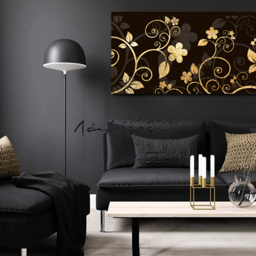 M011 - Πίνακας χρυσά λουλούδια σε μαύρο φόντο