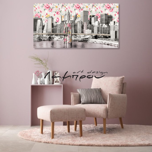 M941 - Πίνακας ουρανοξύστες και λουλούδια