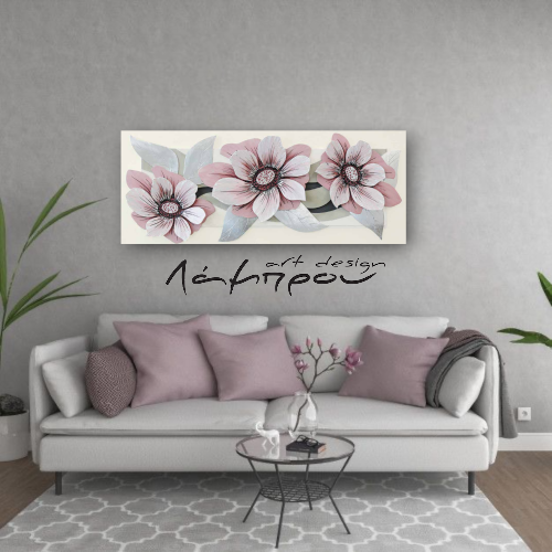 10PD14 - Πίνακας 3D ροζ λουλούδια