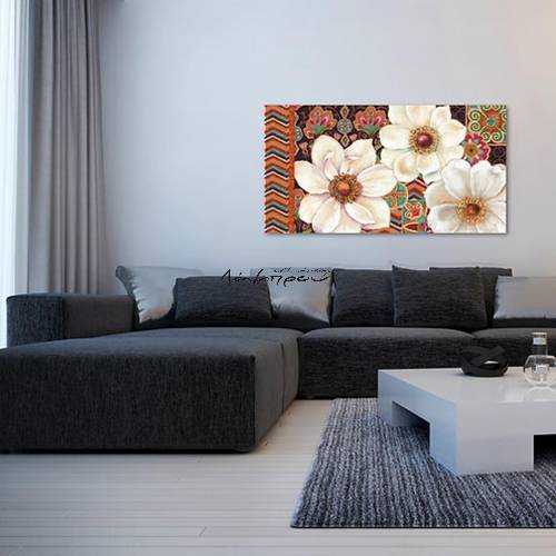 WA048 - Πίνακας λευκά λουλούδια σε μοντέρνο φόντο