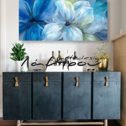 HK0149 - Πίνακας λουλούδια σε μπλε αποχρώσεις