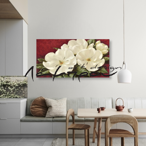 M1071 - Πίνακας λευκά λουλούδια σε κεραμιδί φόντο
