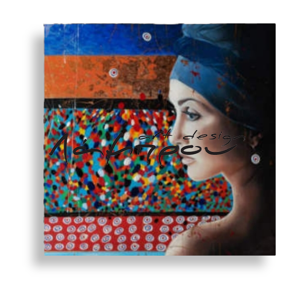 HK0101 - Πίνακας γυναίκα με μπλε μαντήλι (ΑΚΟΛΟΥΘΕΙ ΒΙΝΤΕΟ)