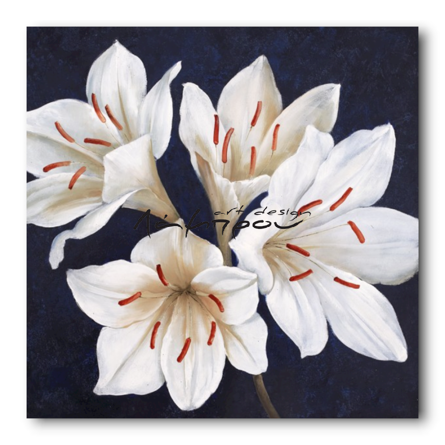 M720 - Πίνακας λευκά λουλούδια σε μπλε φόντο