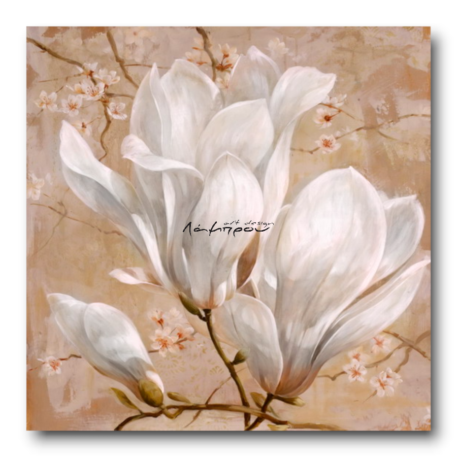 M903 - Πίνακας λευκό λουλούδι σε μπεζ φόντο