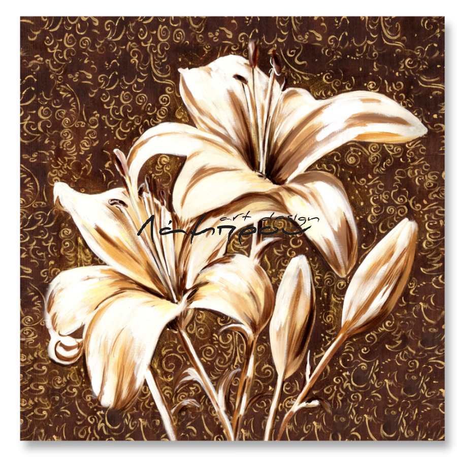 M118 - Πίνακας λευκά λουλούδια σε καφέ φόντο
