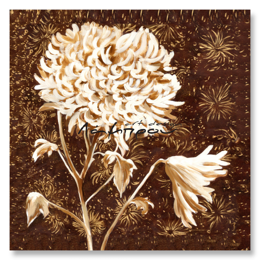 M119 - Πίνακας λευκά λουλούδια σε καφέ φόντο