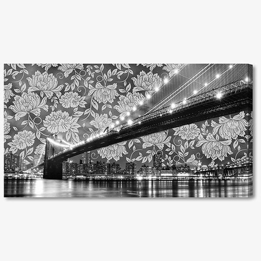 M945 - Πίνακας NYC Brooklyn Bridge φλοραλ