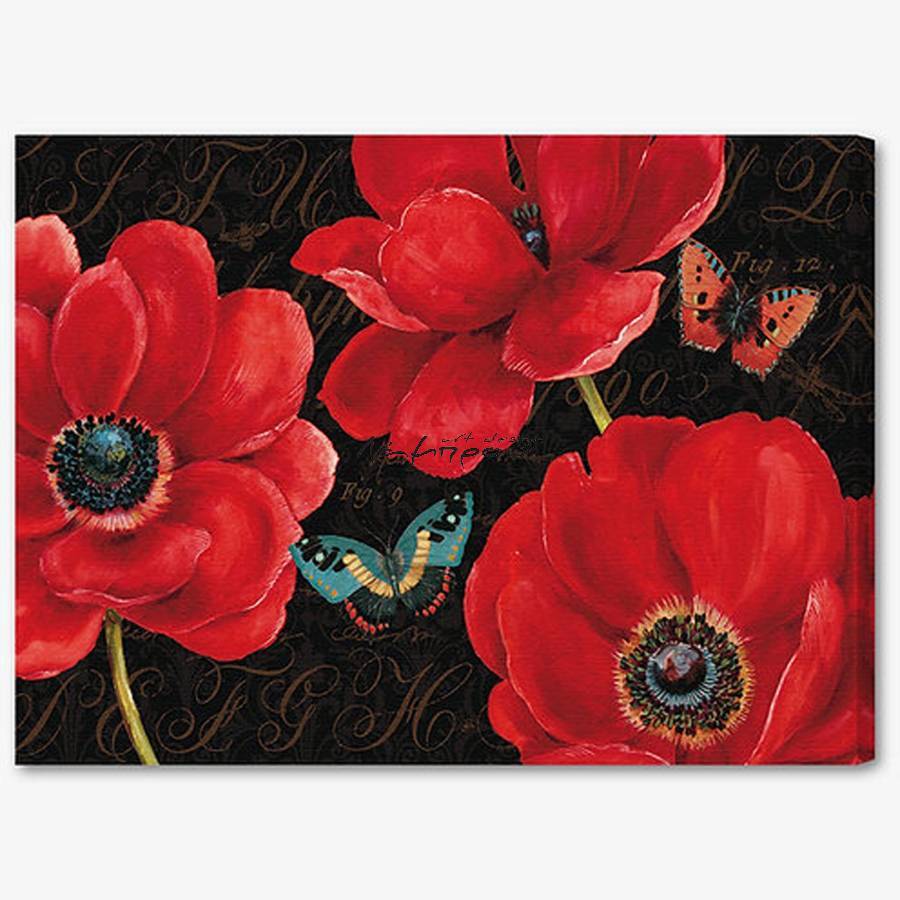WA067 - Πίνακας σύγχρονη ζωγραφική κόκκινα λουλούδια