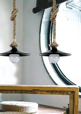 Κρεμαστό φωτιστικό από καφέ σχοινί και μαύρο μέταλλο 1XE27 D:36cm (4382-BL)